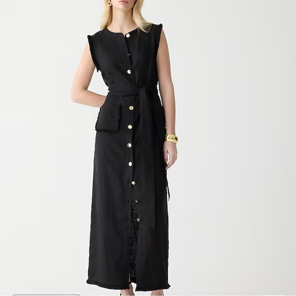 J Crew Linen Raw Hem Maxi Shirtdress